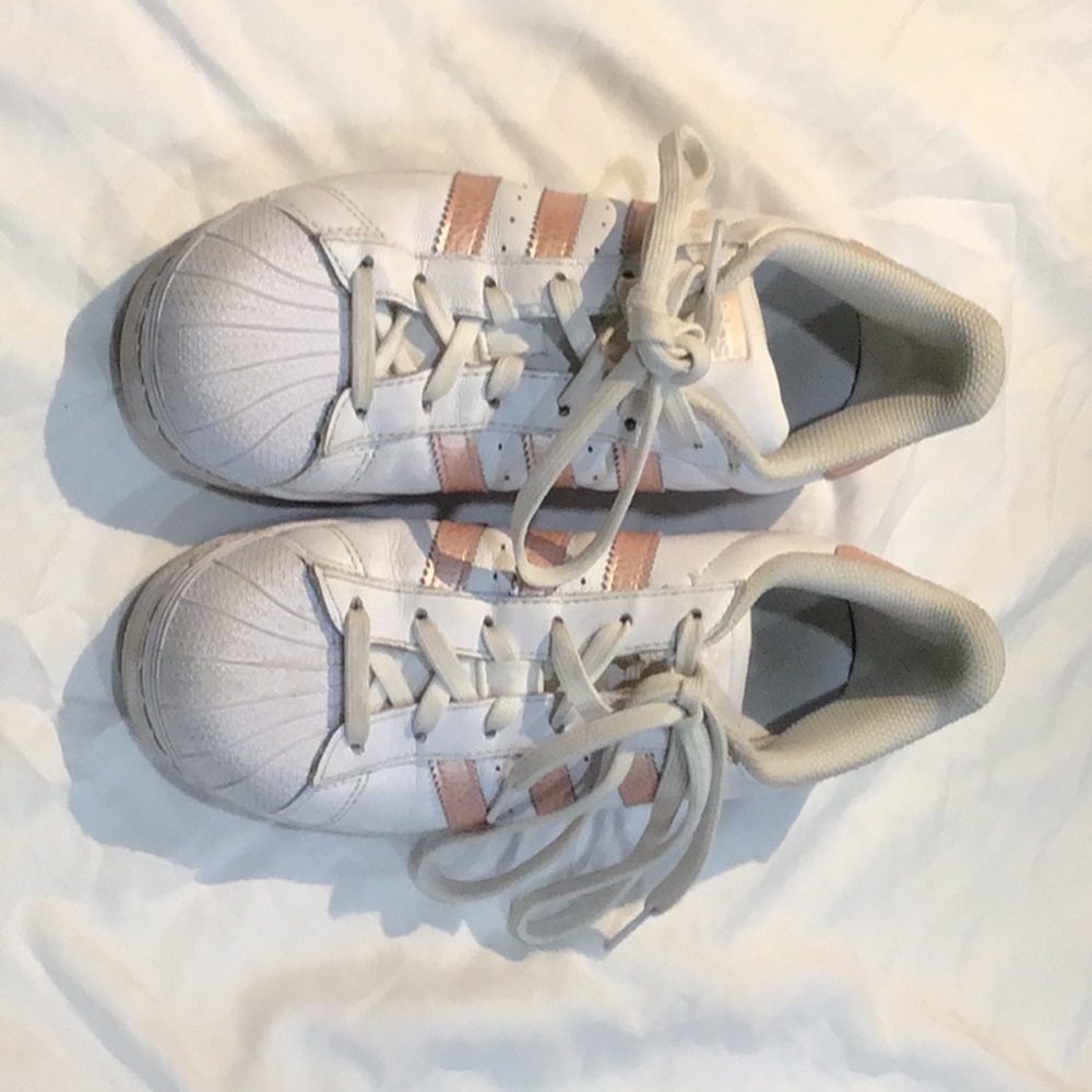 Adidas rose gold striped ortholite sneakers